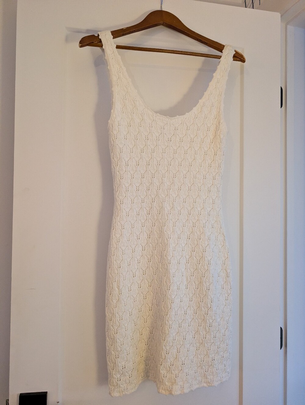 White Cotton Crochet Tank Dress | Steve Madden | Medium